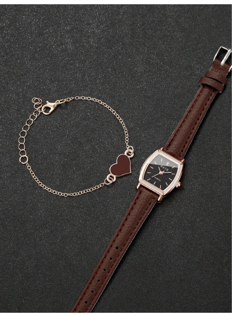 طقم ساعة نسائية أنيقة مع إسوارة بتصميم أنثوي كلاسيكي - Image 5